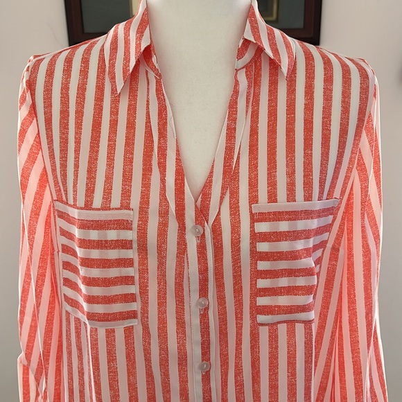 By&By women’s button down blouse. Size Large. Light orange& white stripe. - Picture 4 of 12